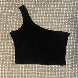 Black One-Shoulder Ribbed Crop Top
